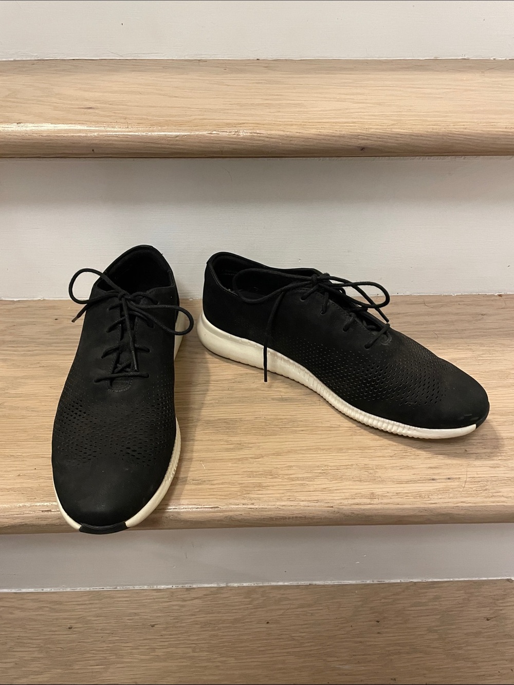 Women’s Cole Haan Black Nubuck Lace-Up Oxford Sneakers with White Sole - 8